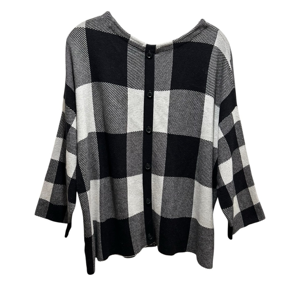 Worthington Black White Plaid Sweater Drop Shoulders 3/4 Sleeves - Extra Large - Picture 3 of 8